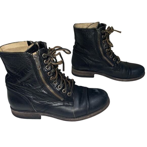 FRYE Tyler Double Zip Leather Combat Moto Laced Ankle Boots   Size: 6.5 B - Picture 3 of 8